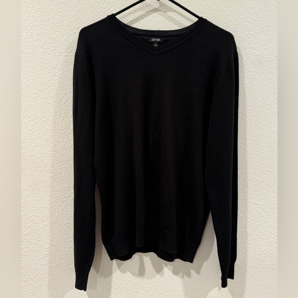 Apt. 9 Merino Wool Knit Blend Men’s Black V Neck Long Sleeve Sweater Size Small